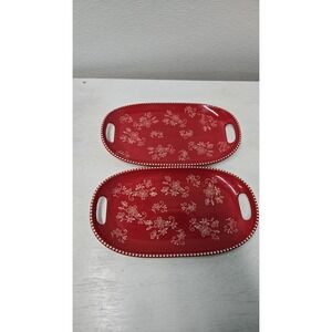 Set Of 2 Temptations By Tara Floral Lace Red Oven-To-Table 12" Serving Trays